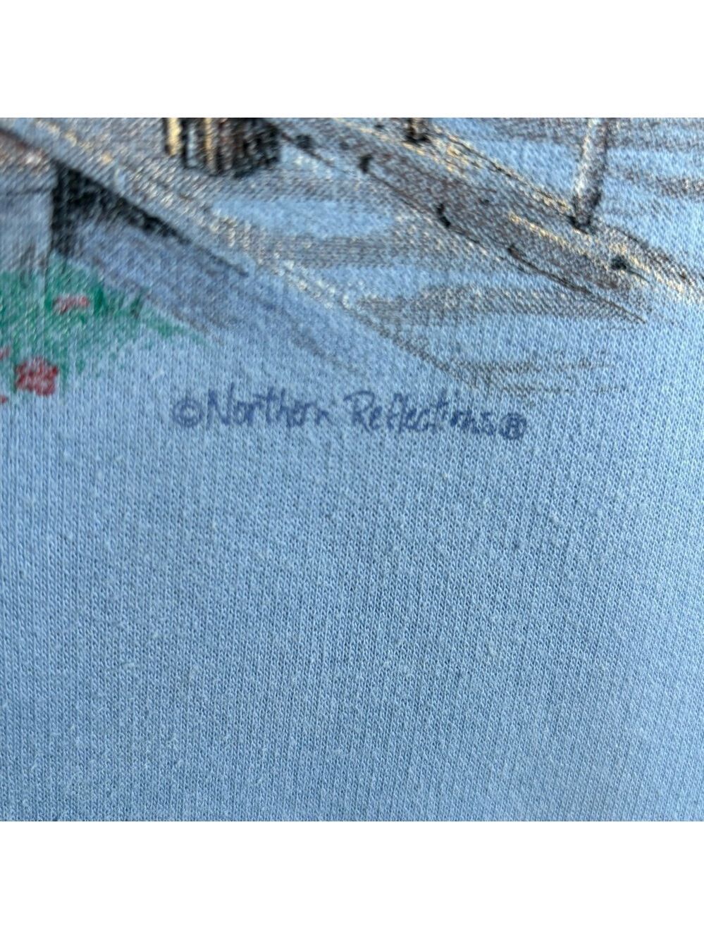 90s Cabin Sweatshirt by Northern Reflections Cabin Scenery Light Blue Size XL - Picture 5 of 11